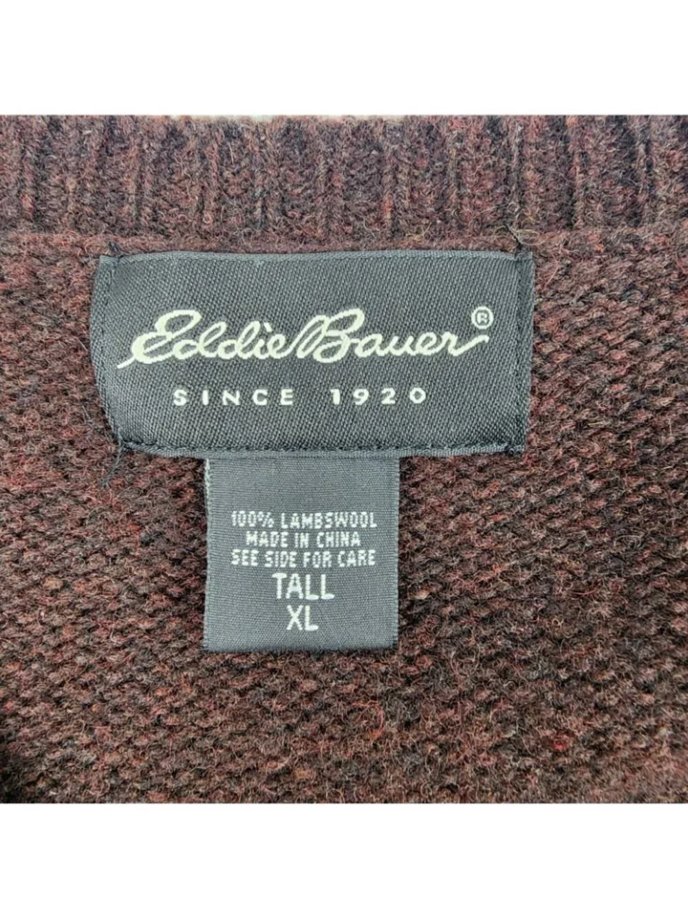Eddie Bauer Sweater Mens XL Burgundy Lambswool Argyle Comfort Pullover Preppy